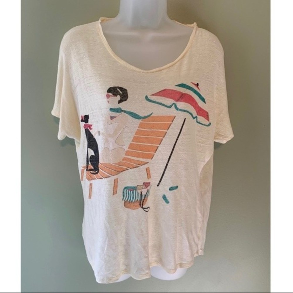 Zara Collection Beach Scene Shirt, Size Medium